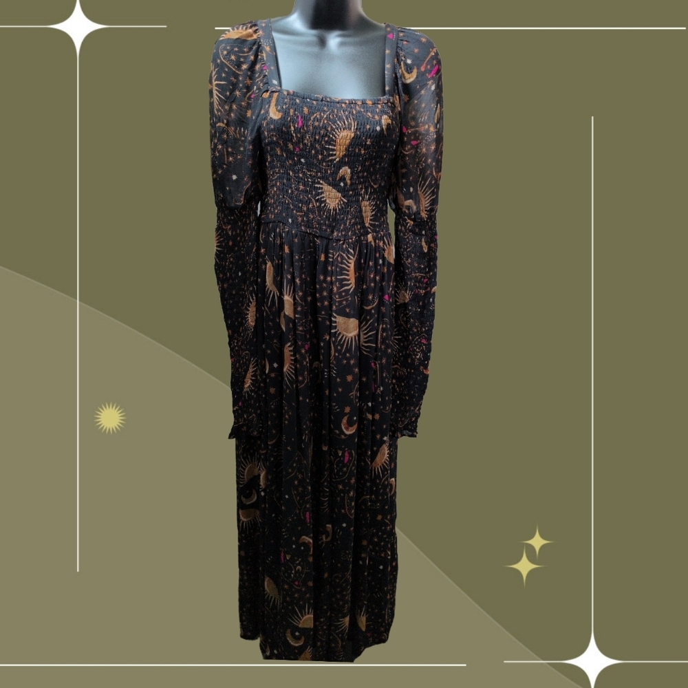 ✨ Farm Rio Celestial Chiffon Midi Dress Size Extra Small